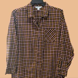 Old Navy Women Casual Plaid Shirt - Black, Yellow, Pink
